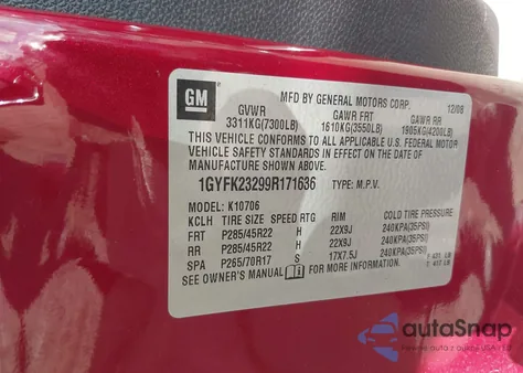 2009 Cadillac Escalade Standard from USA, damaged, VIN 1GYFK23299R171636